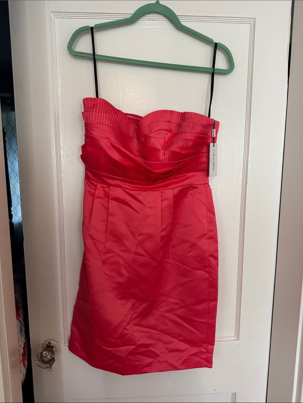 Calvin Klein Hot Pink Strapless Pleated Bust Cocktail Dress